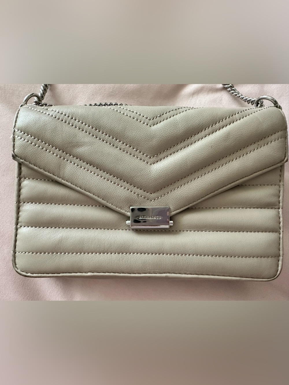 Quilted Chevron Crossbody Bag in Light Taupe